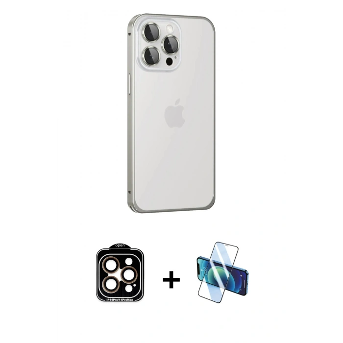 MARSİLYAN™- iPhone 15 Pro Max Kılıf Eksen Form Serisi - Siyah 3D Antistatik Seramik Nano Ekran Koruyucu + PVD Metal Kamera Lens - TU