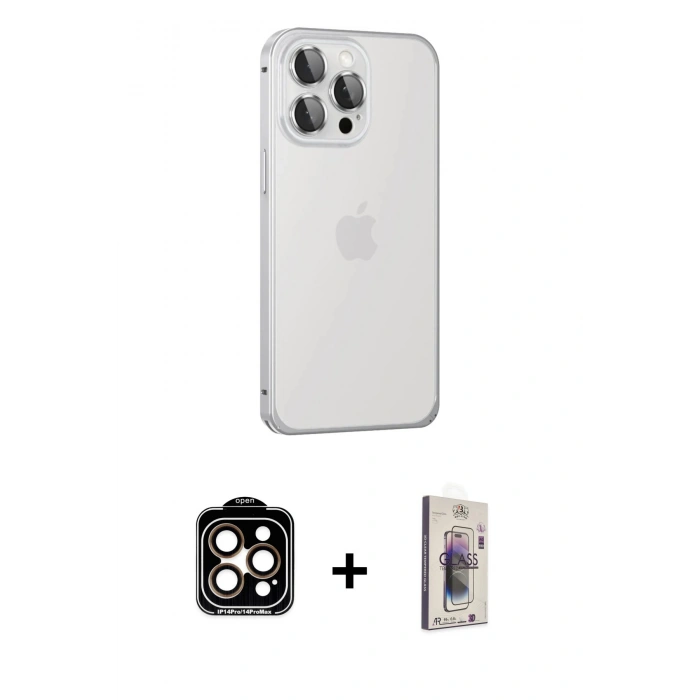 MARSİLYAN™- iPhone 15 Pro Max Kılıf Eksen Form Serisi - Siyah Bilvis 3D Cam Ekran Koruyucu + PVD Metal Kamera Lens - TU