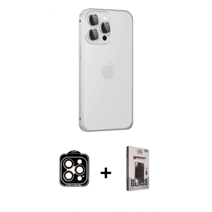 MARSİLYAN™- iPhone 15 Pro Max Kılıf Eksen Form Serisi - Siyah Bilvis Hayalet Cam Ekran Koruyucu + PVD Metal Kamera Lens - TU