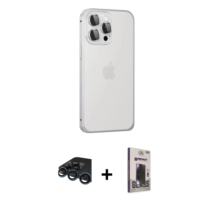 MARSİLYAN™- iPhone 15 Pro Max Kılıf Eksen Form Serisi - Siyah Bilvis Hayalet Cam Ekran Koruyucu + Raze Metal Kamera Lens - LT