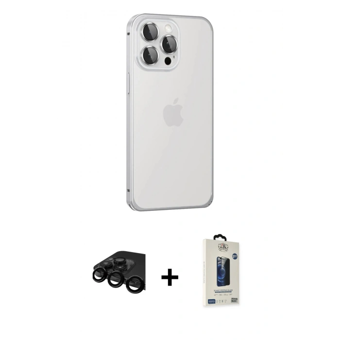 MARSİLYAN™- iPhone 15 Pro Max Kılıf Eksen Form Serisi - Siyah Bilvis Hayalet Cam Ekran Koruyucu + Raze Metal Kamera Lens - SH