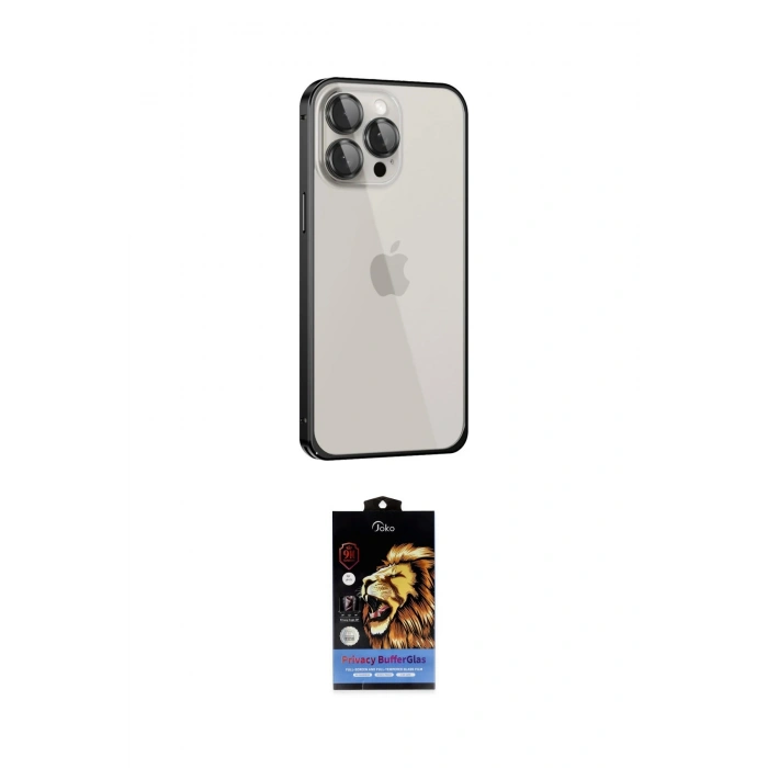 MARSİLYAN™- iPhone 15 Pro Max Kılıf Eksen Form Serisi - Siyah Buffer Hayalet Cam Ekran Koruyucu