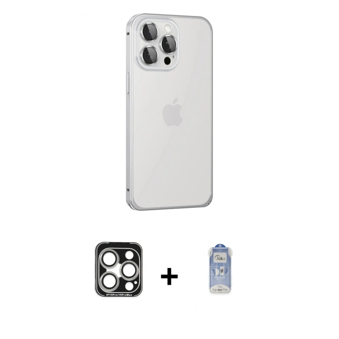 MARSİLYAN™- iPhone 15 Pro Max Kılıf Eksen Form Serisi - Siyah Joko Magic 5D Cam + PVD Metal Kamera Lens - GS