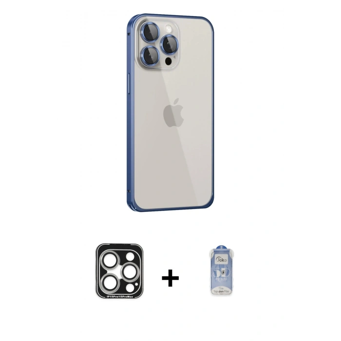 MARSİLYAN™- iPhone 15 Pro Max Kılıf Eksen Form Serisi - Siyah Joko Magic 5D Cam + PVD Metal Kamera Lens - GS