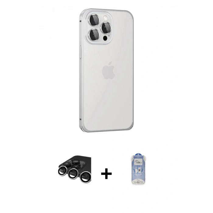 MARSİLYAN™- iPhone 15 Pro Max Kılıf Eksen Form Serisi - Siyah Joko Magic 5D Cam + Raze Metal Kamera Lens - GS
