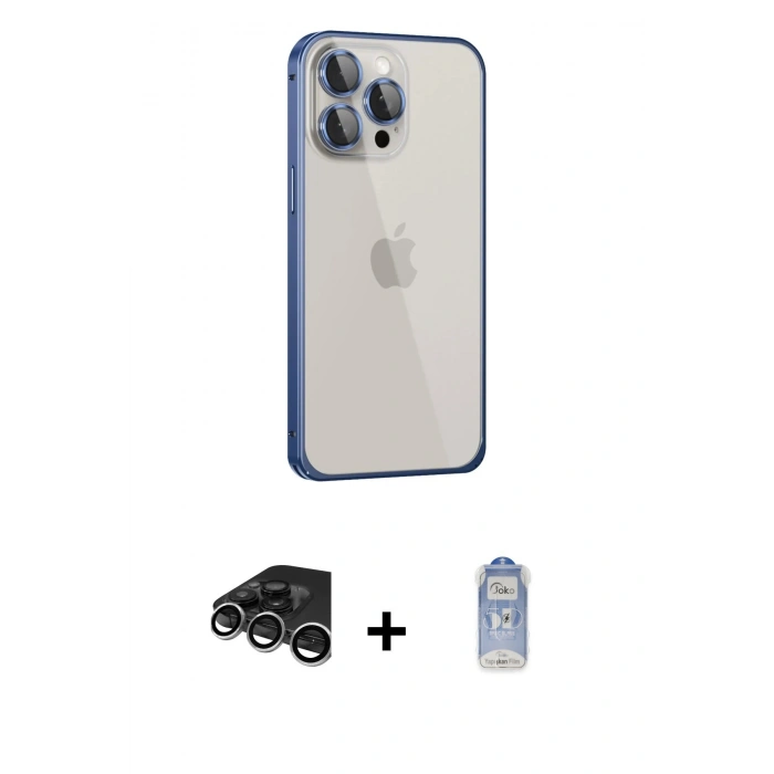 MARSİLYAN™- iPhone 15 Pro Max Kılıf Eksen Form Serisi - Siyah Joko Magic 5D Cam + Raze Metal Kamera Lens - GS