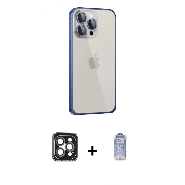 MARSİLYAN™- iPhone 15 Pro Max Kılıf Eksen Form Serisi - Siyah Joko Magic 5D Cam + PVD Metal Kamera Lens - GI