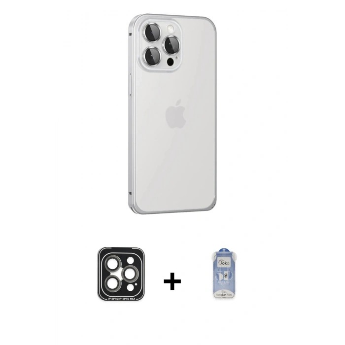 MARSİLYAN™- iPhone 15 Pro Max Kılıf Eksen Form Serisi - Siyah Joko Magic 5D Cam + PVD Metal Kamera Lens - GI