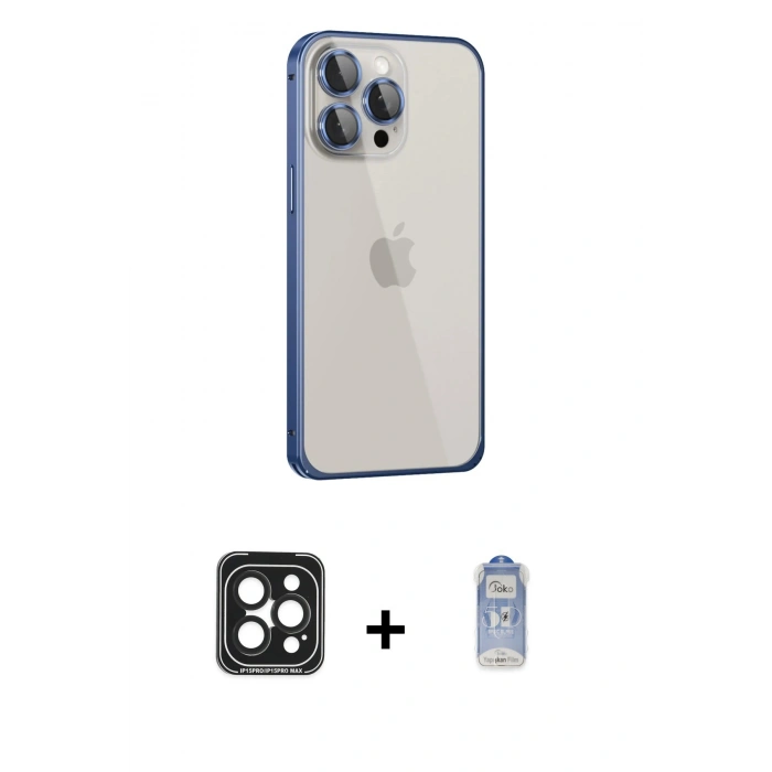 MARSİLYAN™- iPhone 15 Pro Max Kılıf Eksen Form Serisi - Siyah Joko Magic 5D Cam + PVD Metal Kamera Lens - SH