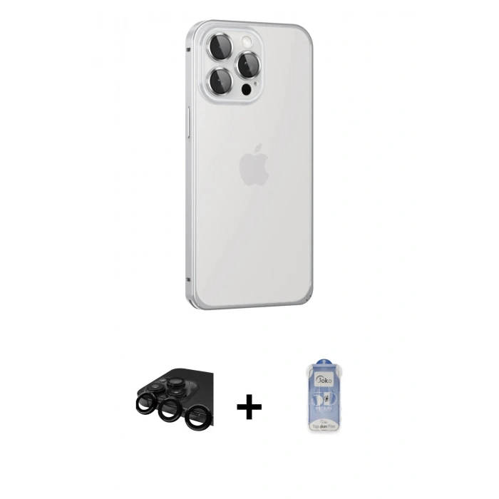 MARSİLYAN™- iPhone 15 Pro Max Kılıf Eksen Form Serisi - Siyah Joko Magic 5D Cam + Raze Metal Kamera Lens - SH