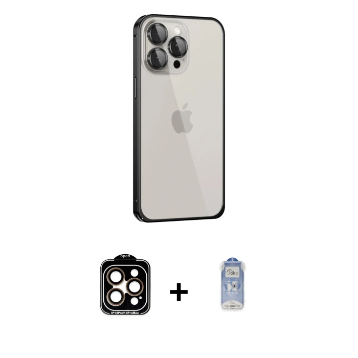 MARSİLYAN™- iPhone 15 Pro Max Kılıf Eksen Form Serisi - Siyah Joko Magic 5D Cam + PVD Metal Kamera Lens - TU