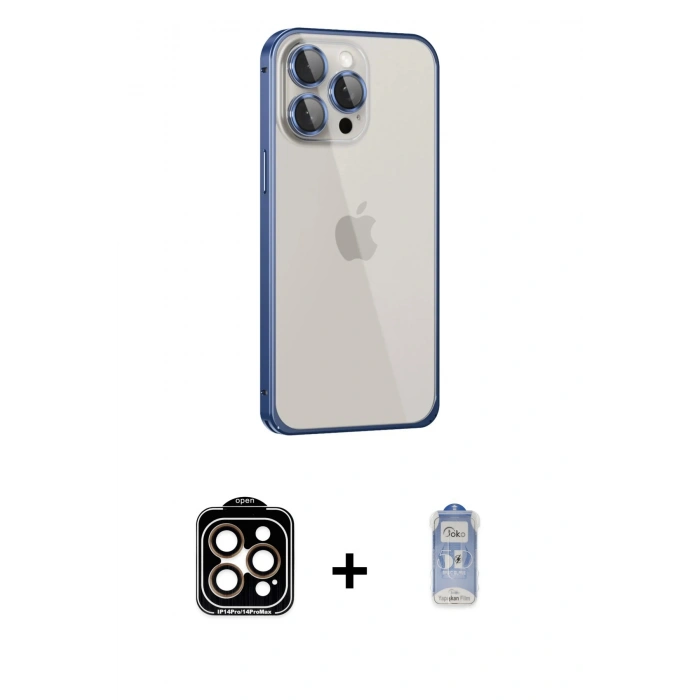 MARSİLYAN™- iPhone 15 Pro Max Kılıf Eksen Form Serisi - Siyah Joko Magic 5D Cam + PVD Metal Kamera Lens - TU