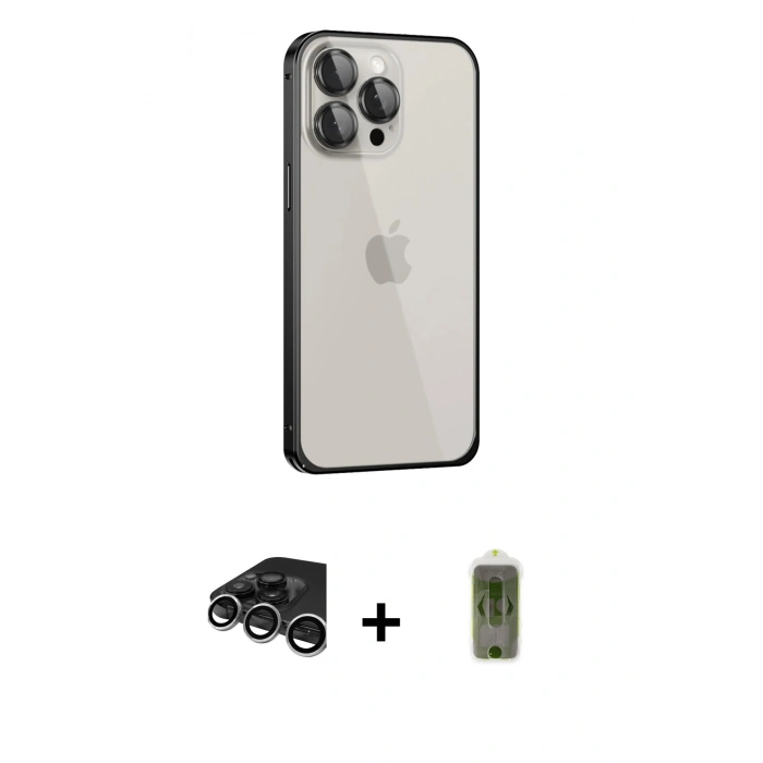 MARSİLYAN™- iPhone 15 Pro Max Kılıf Eksen Form Serisi - Siyah Joko Magic 5D Hayalet Cam + Raze Metal Kamera Lens - GS