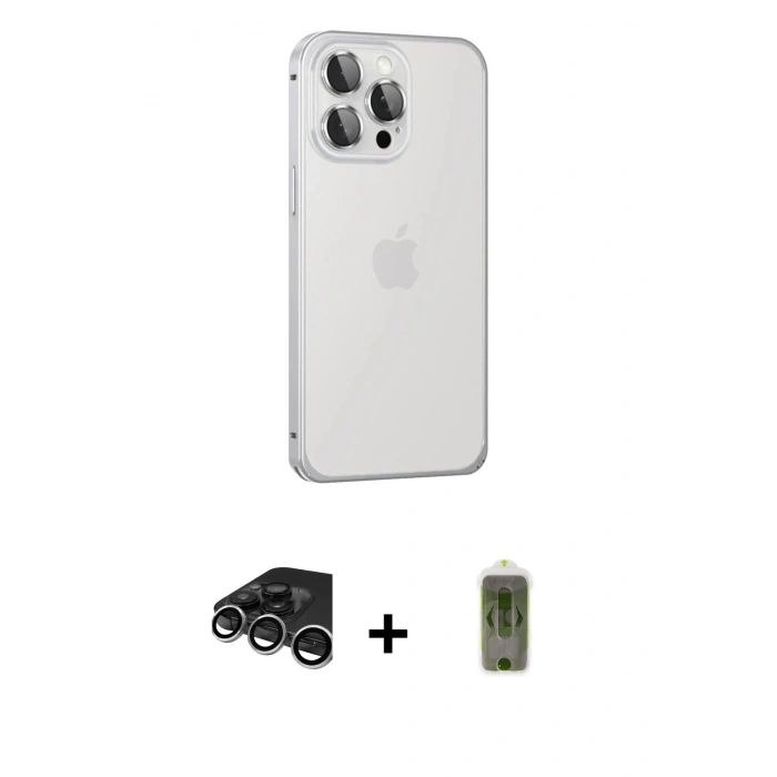 MARSİLYAN™- iPhone 15 Pro Max Kılıf Eksen Form Serisi - Siyah Joko Magic 5D Hayalet Cam + Raze Metal Kamera Lens - GS