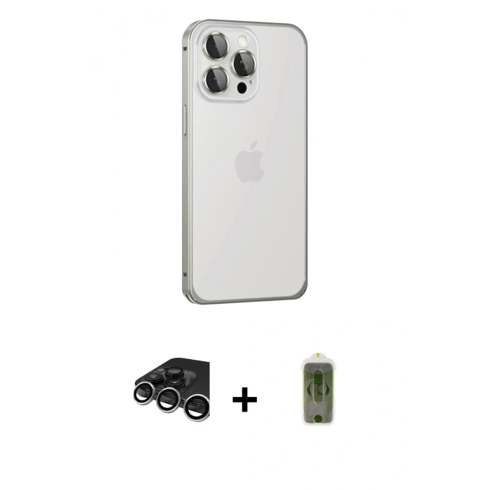 MARSİLYAN™- iPhone 15 Pro Max Kılıf Eksen Form Serisi - Siyah Joko Magic 5D Hayalet Cam + Raze Metal Kamera Lens - GS