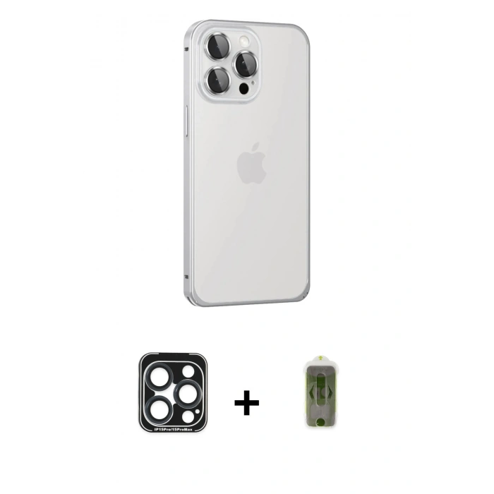 MARSİLYAN™- iPhone 15 Pro Max Kılıf Eksen Form Serisi - Siyah Joko Magic 5D Hayalet Cam + PVD Metal Kamera Lens - LT