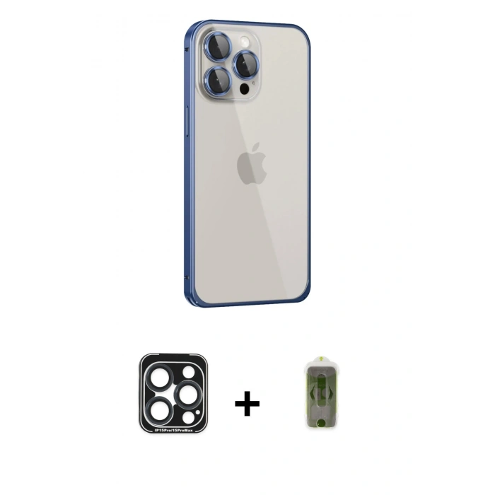 MARSİLYAN™- iPhone 15 Pro Max Kılıf Eksen Form Serisi - Siyah Joko Magic 5D Hayalet Cam + PVD Metal Kamera Lens - LT