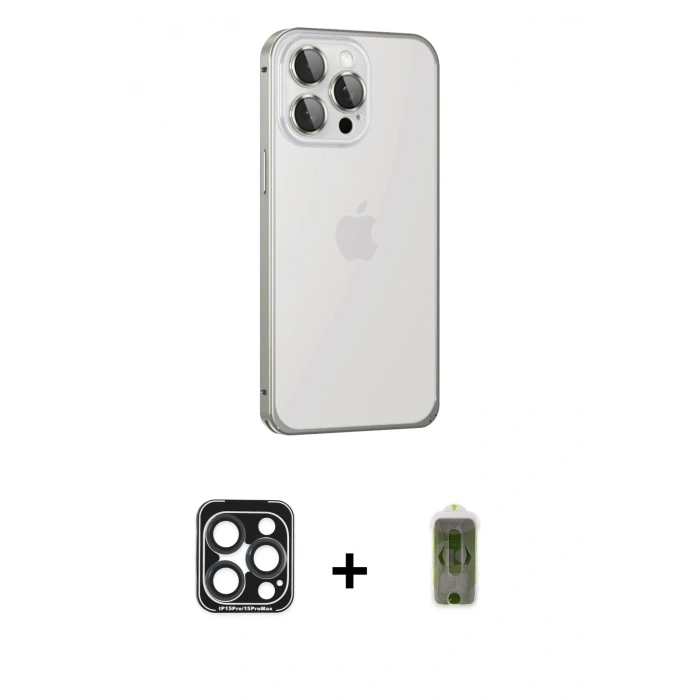 MARSİLYAN™- iPhone 15 Pro Max Kılıf Eksen Form Serisi - Siyah Joko Magic 5D Hayalet Cam + PVD Metal Kamera Lens - LT