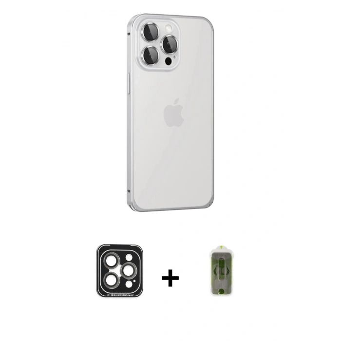 MARSİLYAN™- iPhone 15 Pro Max Kılıf Eksen Form Serisi - Siyah Joko Magic 5D Hayalet Cam + PVD Metal Kamera Lens - GI