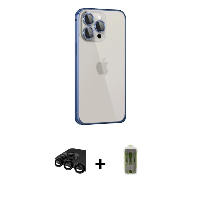 MARSİLYAN™- iPhone 15 Pro Max Kılıf Eksen Form Serisi - Siyah Joko Magic 5D Hayalet Cam + Raze Metal Kamera Lens - SH