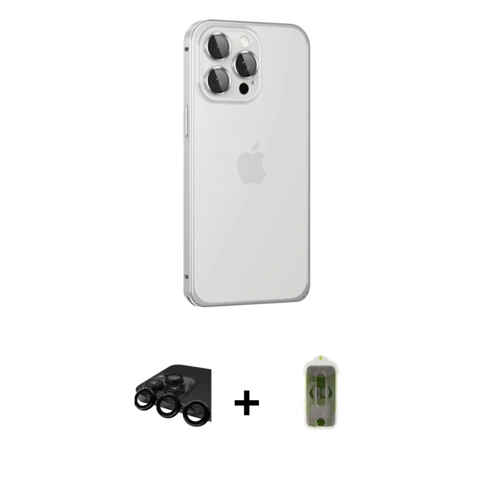 MARSİLYAN™- iPhone 15 Pro Max Kılıf Eksen Form Serisi - Siyah Joko Magic 5D Hayalet Cam + Raze Metal Kamera Lens - SH