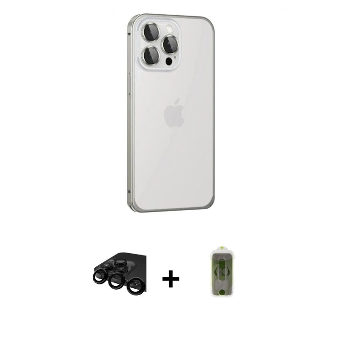 MARSİLYAN™- iPhone 15 Pro Max Kılıf Eksen Form Serisi - Siyah Joko Magic 5D Hayalet Cam + Raze Metal Kamera Lens - SH
