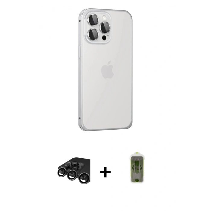 MARSİLYAN™- iPhone 15 Pro Max Kılıf Eksen Form Serisi - Siyah Joko Magic 5D Hayalet Cam + Raze Metal Kamera Lens - TMGI