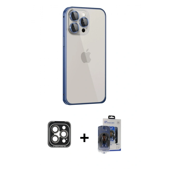 MARSİLYAN™- iPhone 15 Pro Max Kılıf Eksen Form Serisi - Siyah Vanessa Magic Cam + PVD Metal Kamera Lens - GI