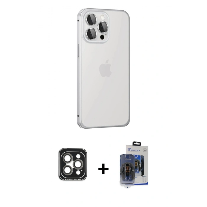 MARSİLYAN™- iPhone 15 Pro Max Kılıf Eksen Form Serisi - Siyah Vanessa Magic Cam + PVD Metal Kamera Lens - GI