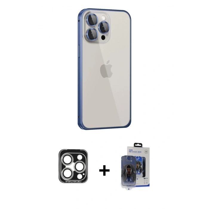 MARSİLYAN™- iPhone 15 Pro Max Kılıf Eksen Form Serisi - Siyah Vanessa Magic Cam + PVD Metal Kamera Lens - GS