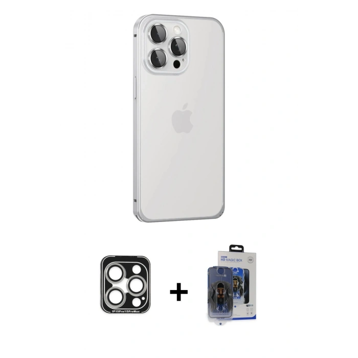 MARSİLYAN™- iPhone 15 Pro Max Kılıf Eksen Form Serisi - Siyah Vanessa Magic Cam + PVD Metal Kamera Lens - GS
