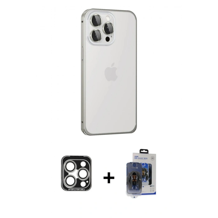 MARSİLYAN™- iPhone 15 Pro Max Kılıf Eksen Form Serisi - Siyah Vanessa Magic Cam + PVD Metal Kamera Lens - GS