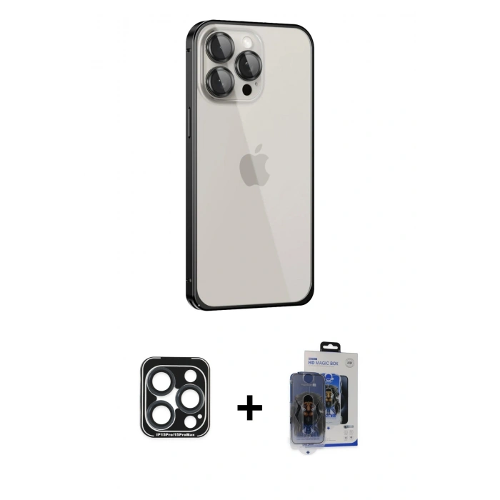 MARSİLYAN™- iPhone 15 Pro Max Kılıf Eksen Form Serisi - Siyah Vanessa Magic Cam + PVD Metal Kamera Lens - LT
