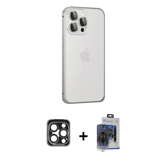 MARSİLYAN™- iPhone 15 Pro Max Kılıf Eksen Form Serisi - Siyah Vanessa Magic Cam + PVD Metal Kamera Lens - LT