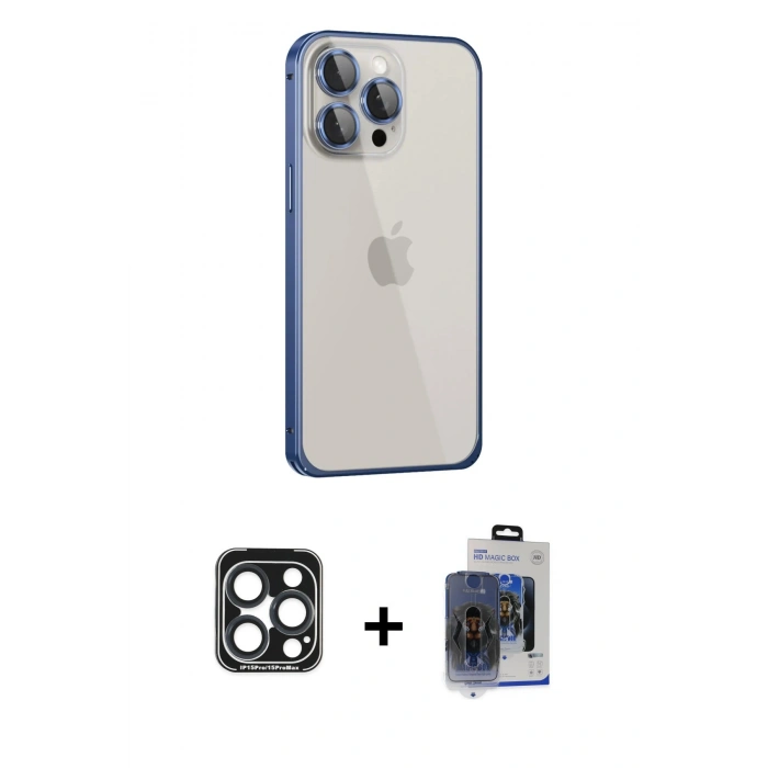 MARSİLYAN™- iPhone 15 Pro Max Kılıf Eksen Form Serisi - Siyah Vanessa Magic Cam + PVD Metal Kamera Lens - LT