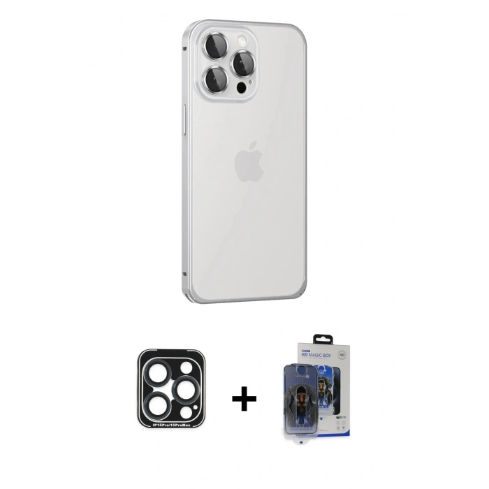 MARSİLYAN™- iPhone 15 Pro Max Kılıf Eksen Form Serisi - Siyah Vanessa Magic Cam + PVD Metal Kamera Lens - LT