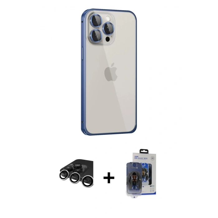 MARSİLYAN™- iPhone 15 Pro Max Kılıf Eksen Form Serisi - Siyah Vanessa Magic Cam + Raze Metal Kamera Lens - GS