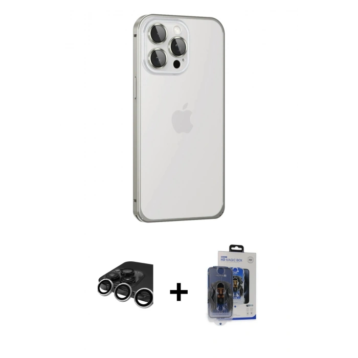 MARSİLYAN™- iPhone 15 Pro Max Kılıf Eksen Form Serisi - Siyah Vanessa Magic Cam + Raze Metal Kamera Lens - GS