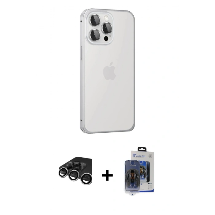 MARSİLYAN™- iPhone 15 Pro Max Kılıf Eksen Form Serisi - Siyah Vanessa Magic Cam + Raze Metal Kamera Lens - GS