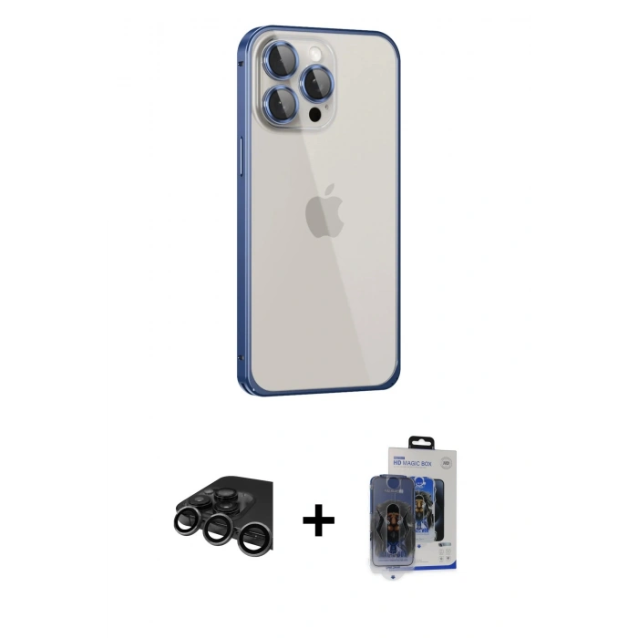MARSİLYAN™- iPhone 15 Pro Max Kılıf Eksen Form Serisi - Siyah Vanessa Magic Cam + Raze Metal Kamera Lens - TMGI
