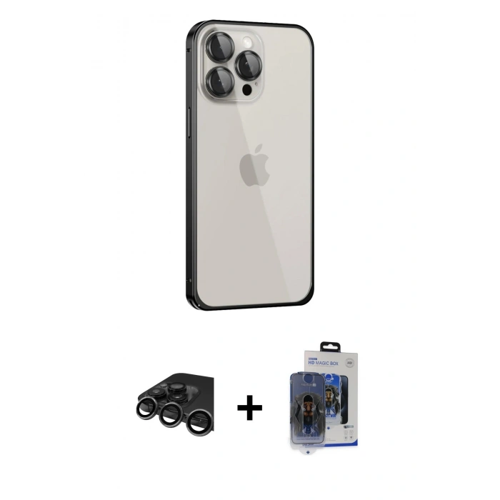 MARSİLYAN™- iPhone 15 Pro Max Kılıf Eksen Form Serisi - Siyah Vanessa Magic Cam + Raze Metal Kamera Lens - TMGI