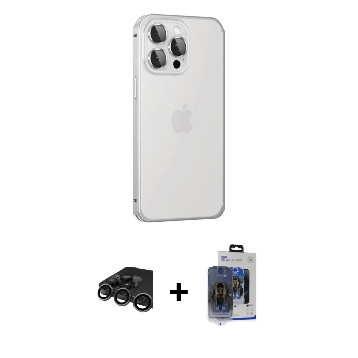 MARSİLYAN™- iPhone 15 Pro Max Kılıf Eksen Form Serisi - Siyah Vanessa Magic Cam + Raze Metal Kamera Lens - TMGI