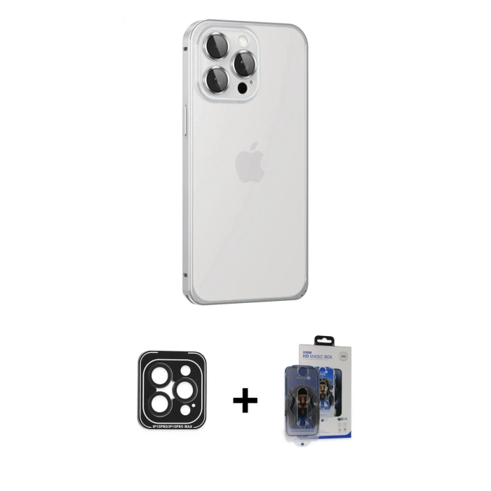 MARSİLYAN™- iPhone 15 Pro Max Kılıf Eksen Form Serisi - Siyah Vanessa Magic Cam + PVD Metal Kamera Lens - SH