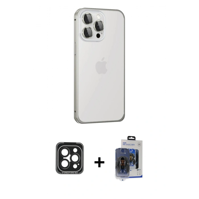 MARSİLYAN™- iPhone 15 Pro Max Kılıf Eksen Form Serisi - Siyah Vanessa Magic Cam + PVD Metal Kamera Lens - SH