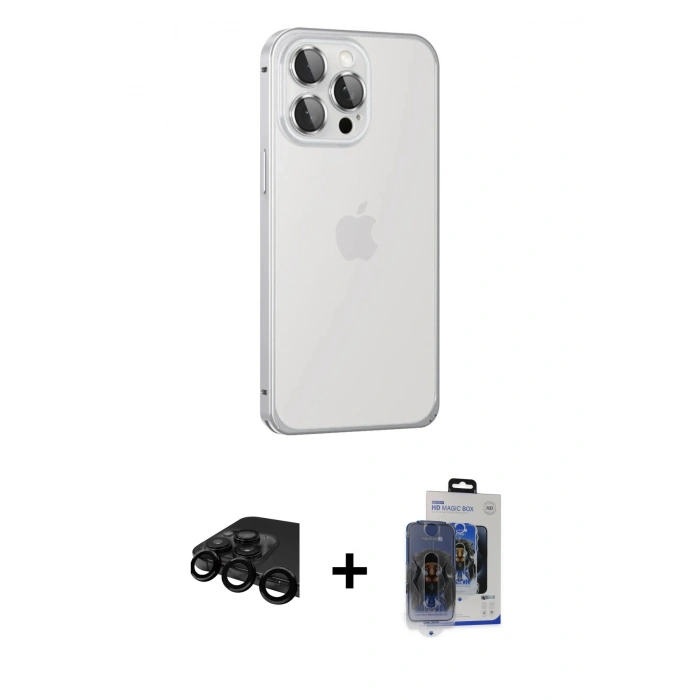 MARSİLYAN™- iPhone 15 Pro Max Kılıf Eksen Form Serisi - Siyah Vanessa Magic Cam + Raze Metal Kamera Lens - SH