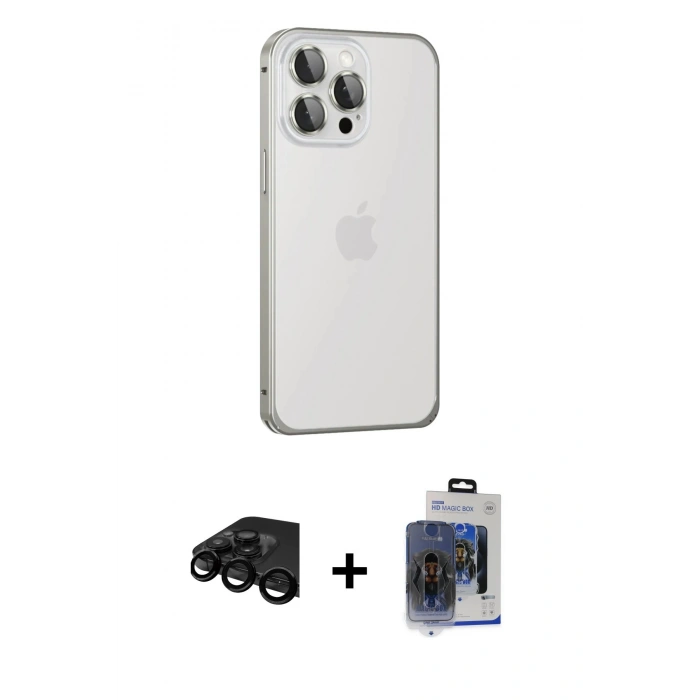 MARSİLYAN™- iPhone 15 Pro Max Kılıf Eksen Form Serisi - Siyah Vanessa Magic Cam + Raze Metal Kamera Lens - SH