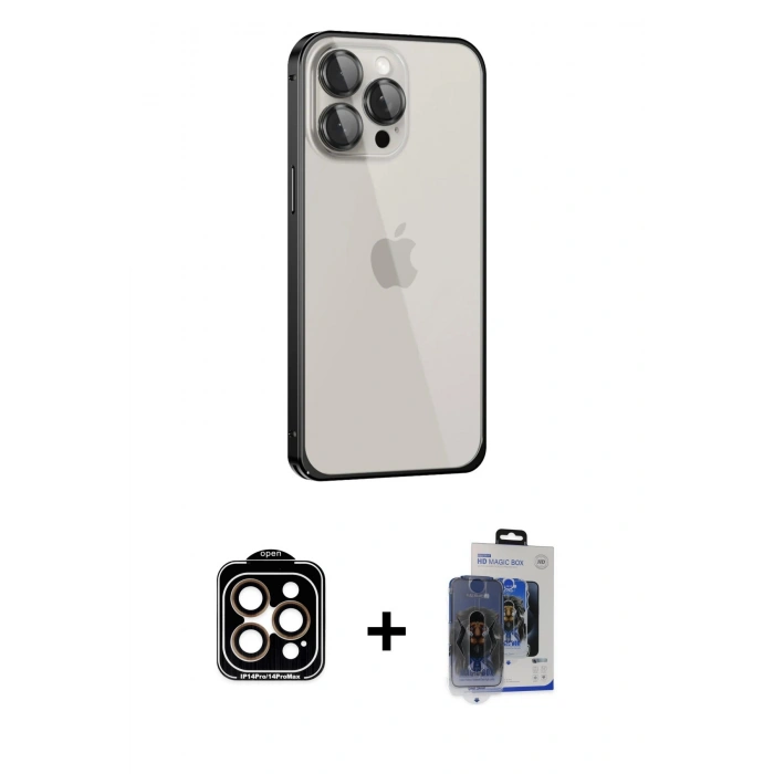 MARSİLYAN™- iPhone 15 Pro Max Kılıf Eksen Form Serisi - Siyah Vanessa Magic Cam + PVD Metal Kamera Lens - TU