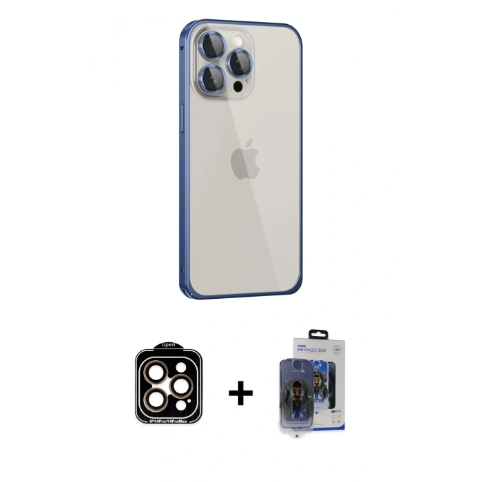 MARSİLYAN™- iPhone 15 Pro Max Kılıf Eksen Form Serisi - Siyah Vanessa Magic Cam + PVD Metal Kamera Lens - TU