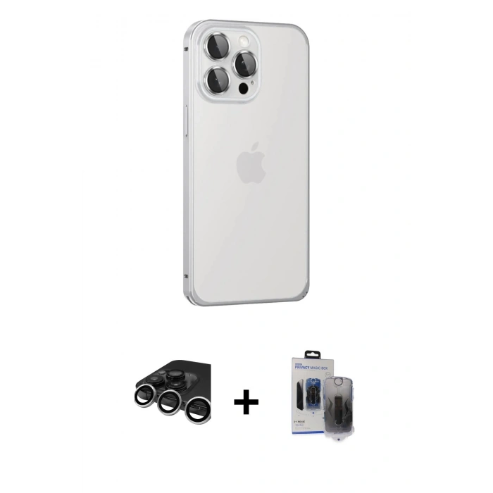 MARSİLYAN™- iPhone 15 Pro Max Kılıf Eksen Form Serisi - Siyah Vanessa Magic Hayalet Cam + Raze Metal Kamera Lens - GS