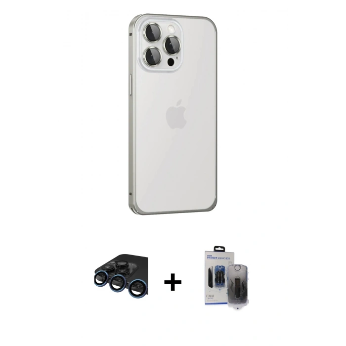 MARSİLYAN™- iPhone 15 Pro Max Kılıf Eksen Form Serisi - Siyah Vanessa Magic Hayalet Cam + Raze Metal Kamera Lens - LT